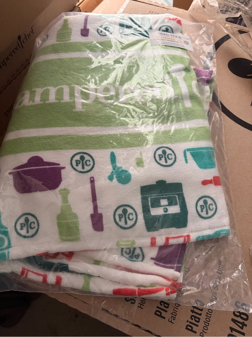 Pampered Chef Icon Cotton beach Towel - Green, Purple, Teal, Red